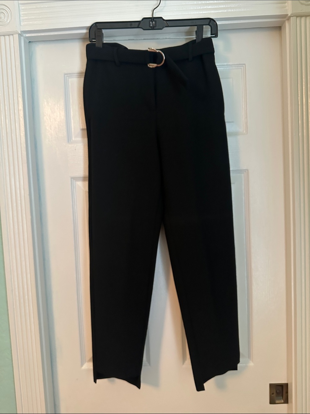 Maje Black High-Rise Tapered Trousers with D-Ring Belt